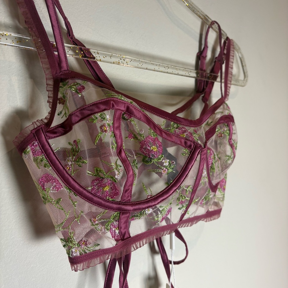 For Love & Lemons NWT Camila Longline Embroidered Mesh Bra Size Small - Picture 9 of 13